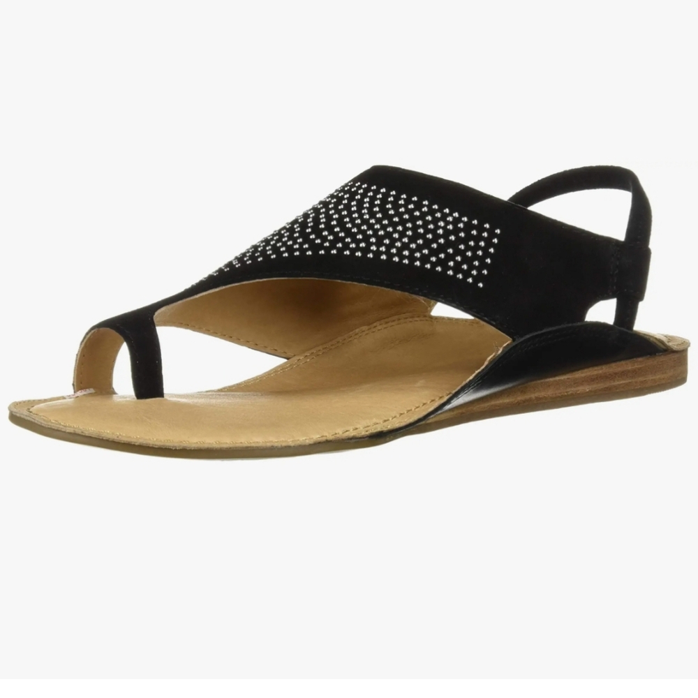 AEROSOLES Women's Handbook Black and Tan Studded Flat Sandals Size 7.5